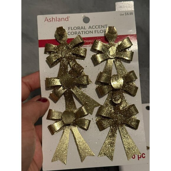 3 for $15 Ashland Gold Floral Bow Accent 6 ct. Lot of 2 Packs (12 total) - Picture 2 of 3